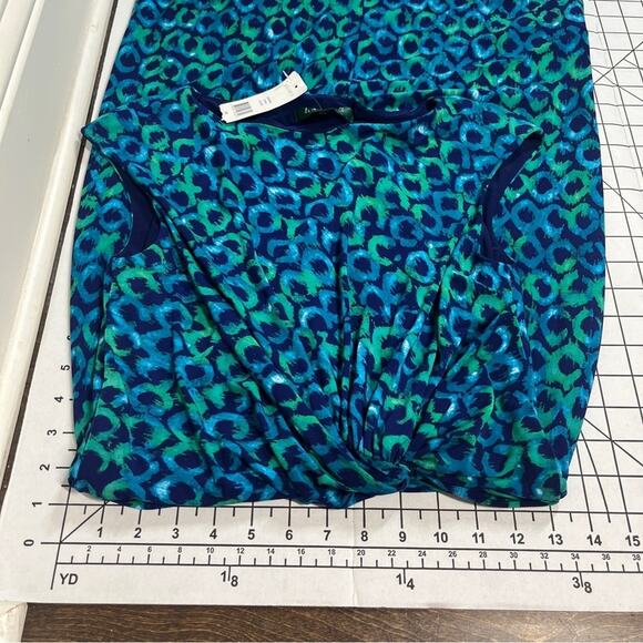 Lauren Ralph Lauren Twist Front Jersey Slinky Sheath Dress Blue Green Circle NWT - Picture 5 of 11